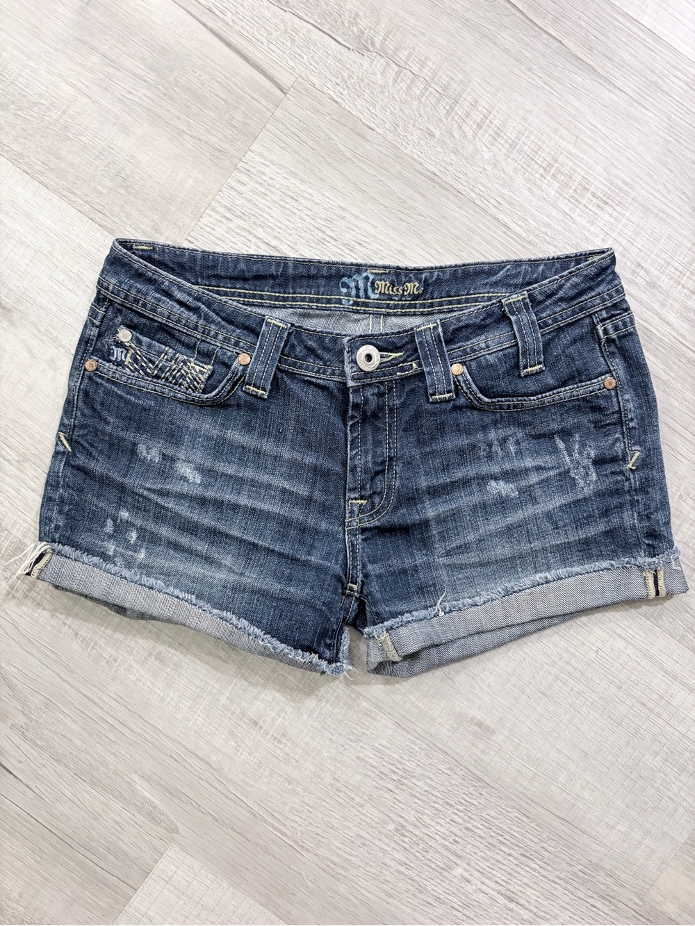 Miss Me Faded Blue Denim Cuffed Cutoff Shorts